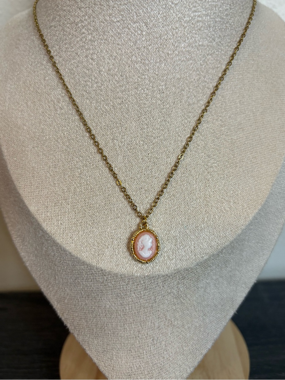 Handmade Gold/Pink Cameo Necklace